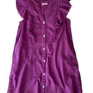 Pilcro Anthropologie Ruffle Mini Dress Pink Purple Boho Cottagecore Prairie XS